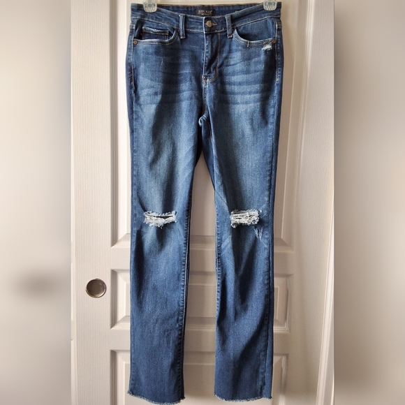 Judy Blue Straight Fit Frayed Denim Open-Hem Boot-cut Jeans‎ Size 9/29 - Picture 1 of 11